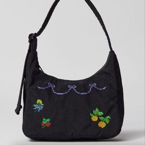 BAGGU Black Shoulder Bag with Colorful Embroidery